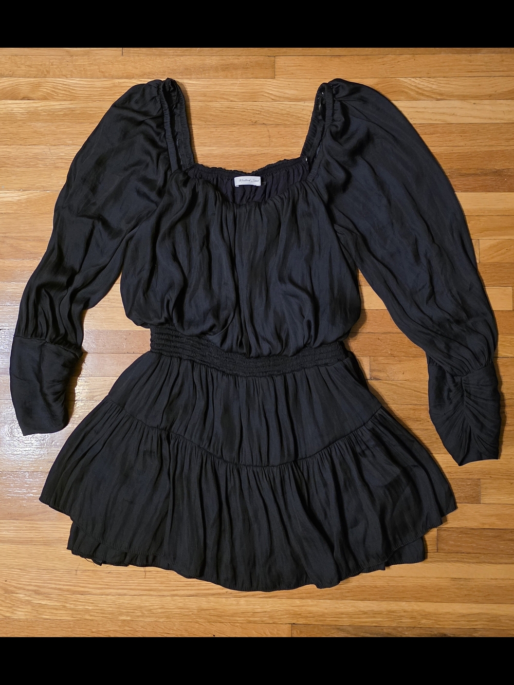 Mustard Seed Large Black Puff Sleeve Smocked Mini Dress
